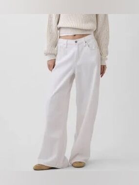 NWT Gap Hip Slung Fit White Pants Low Rise Wide Leg Drawstring Women’s Size 10